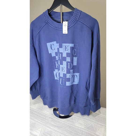 Aerie “Checked Out” Graphic Crewneck Sweatshirt NWT Women’s Small Blue - Picture 2 of 7